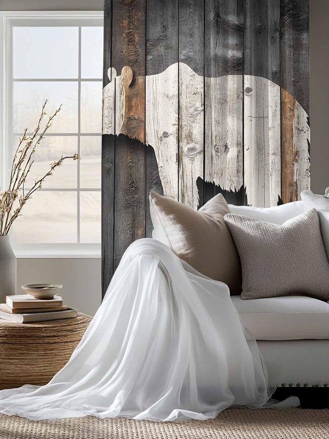 Sheer Curtains 63 Inch Length, Vintage White Brown Bear Semi Sheer Curtains - Image 4