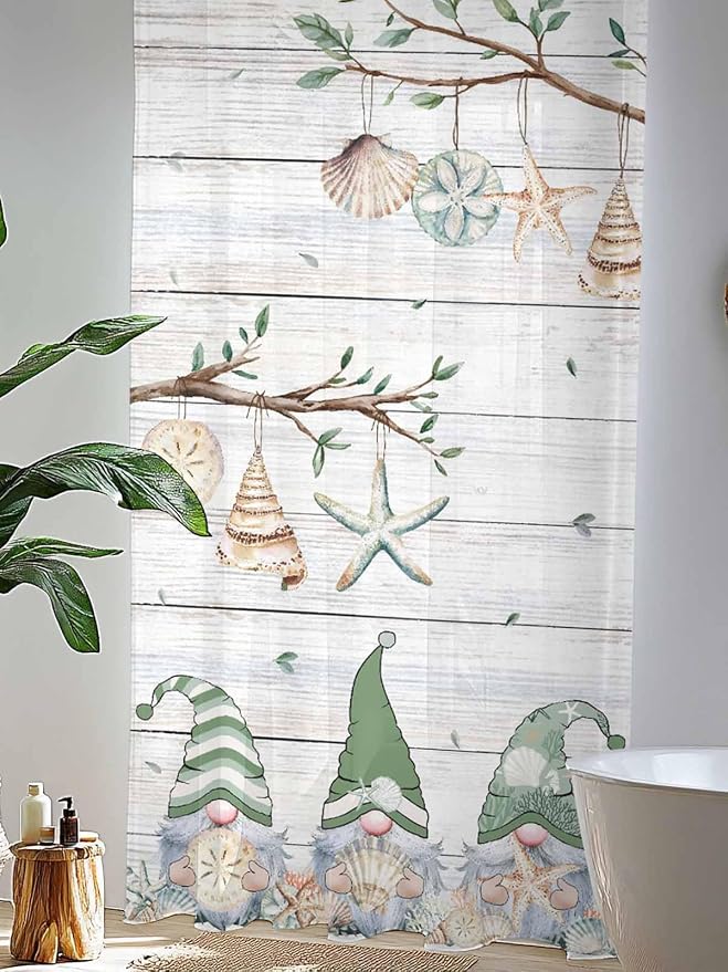 Sheer Curtains 84 Inches Long, Sage Green Gnomes Semi Sheer Curtains Light - Image 4