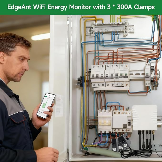 Smart Home Energy Monitor with 3 300A Clamps EdgeAnt, Real-Time Accurate Energy - Image 3
