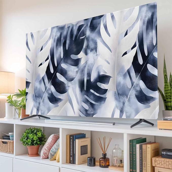 Farmhouse Blue Gray Leaf Indoor TV Cover, Elastic TV Screen Protector - Image 6