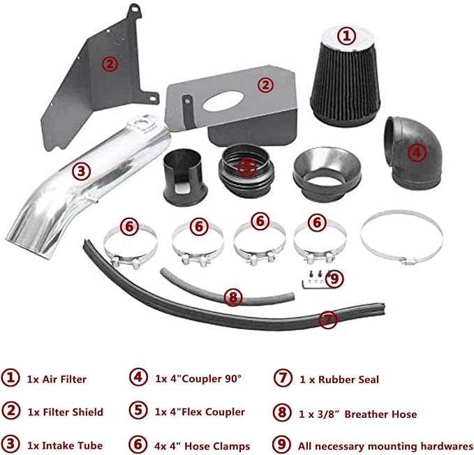 4 Inch Cold Air Intake Filter Kit & Heat Shield - Image 3