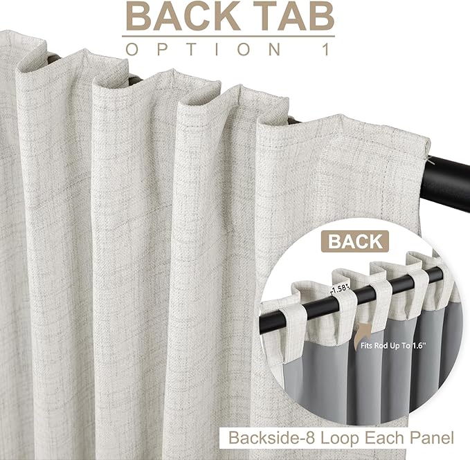 100% Blackout Shield Linen Blackout Curtains for Bedroom 120 Inches Long, Back Tab/Rod Pocket Living Room Drapes, Thermal Insulated Blackout Curtains 2 Panels Set, 50" W x 120" L, Beige