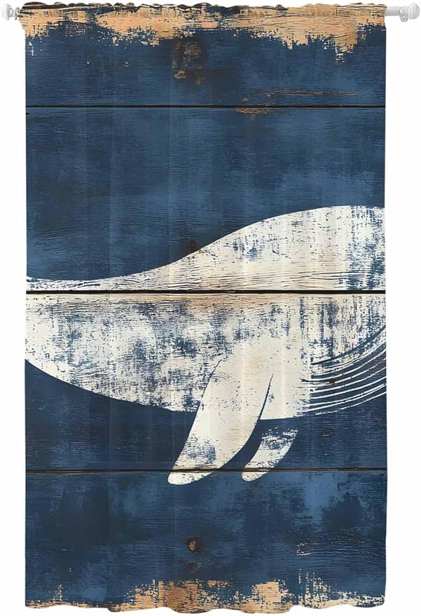Sheer Curtains 108 Inches Long, Ocean Whale Blue Semi Sheer Curtains Light by Unknown