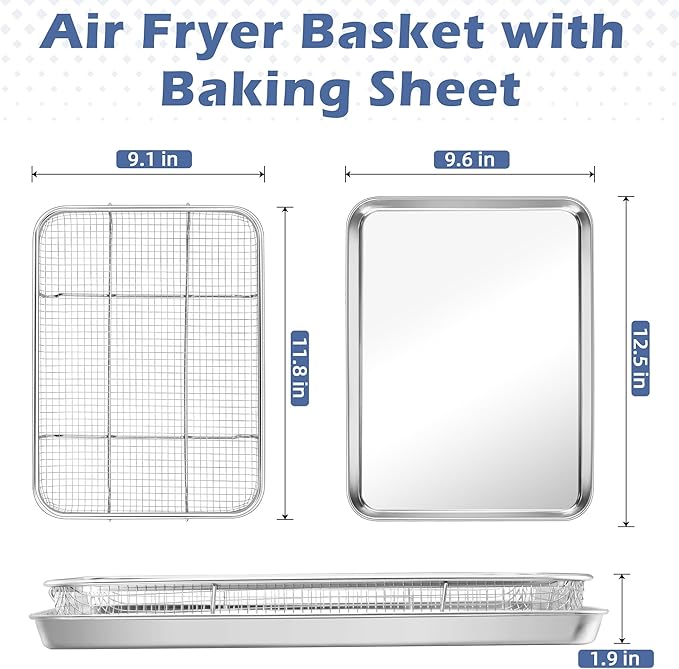 TeamFar Air Fryer Basket for Oven, 12.5”x9.6” Stainless Steel Air Fryer Basket - Image 2