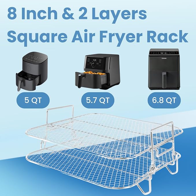 8 inch Square Air Fryer Rack, Lancisism 2 Layers Stainless Steel Dehydrator - Image 2