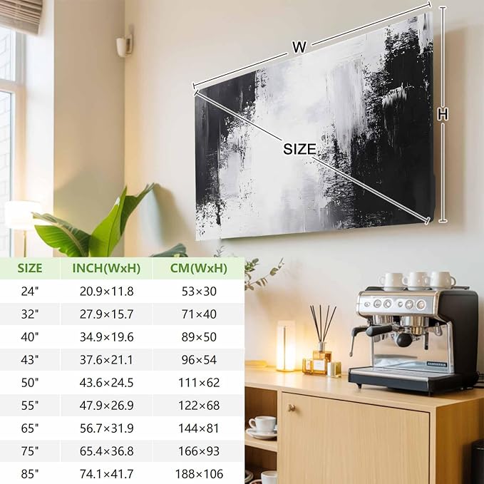 Abstract Black White Gradient Indoor TV Cover, Elastic TV Screen Protector - Image 3