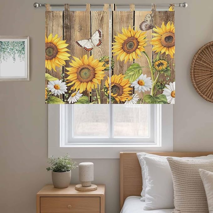 Farmhouse Sunflowers Bedroom Curtains 63 Inch Length, Window Curtains Tab Top - Image 9