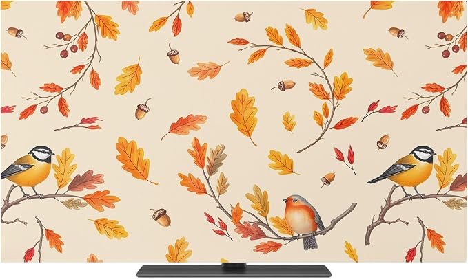 Thanksgiving Autumn Sparrows on Orange Indoor TV Cover, Elastic TV Screen by Unknown