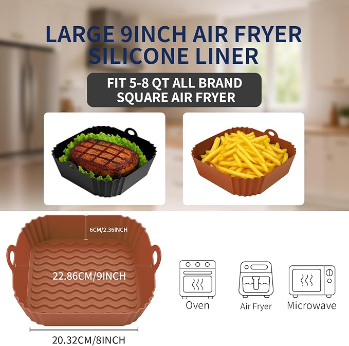 Boribim 9 Inch Large Air Fryer Silicone Liners - Image 2
