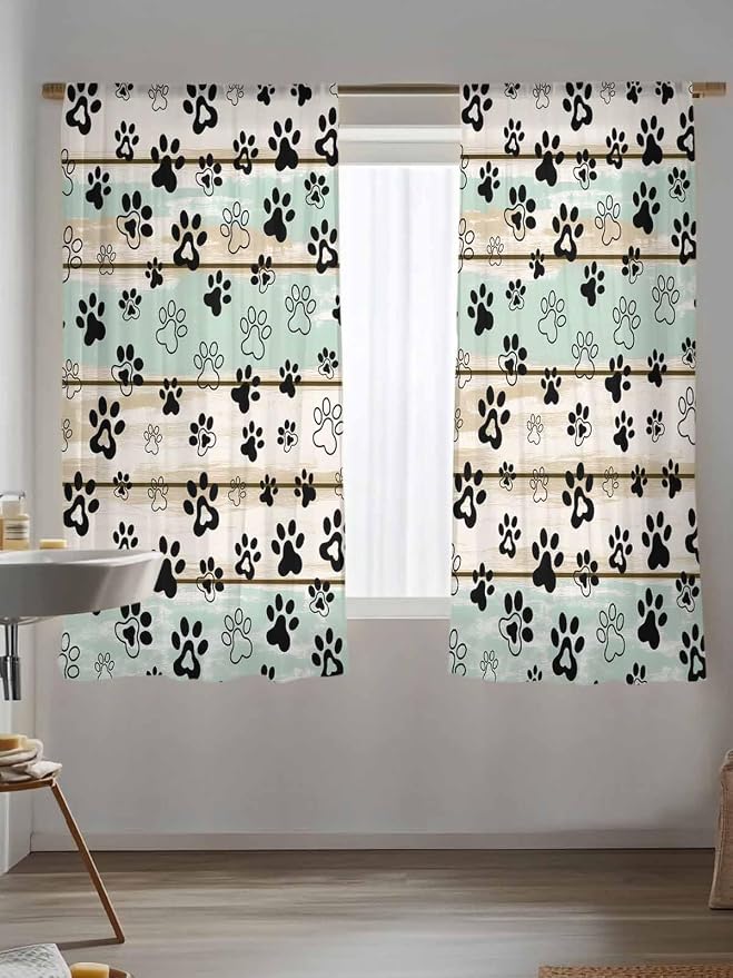 Sheer Curtains 63 Inch Length, Sage Green Beige Farmhouse Semi Sheer Curtains - Image 5