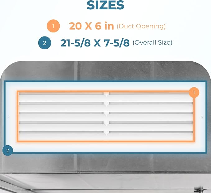 Aluminum 20 x 6 Inch Cold Air Return Vent Cover, Rustproof AC Transfer Grille - Image 3