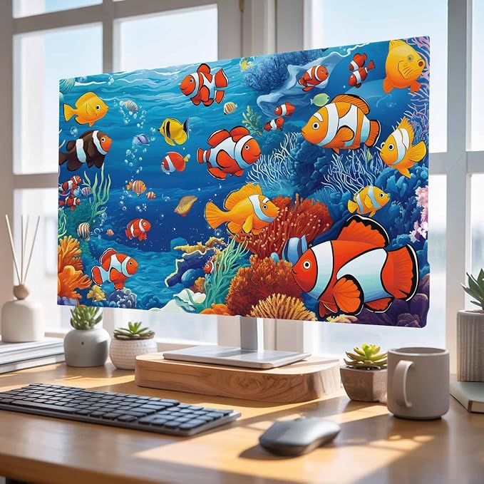 Underwater World Clownfish Coral Indoor TV Cover, Elastic TV Screen Protector - Image 4