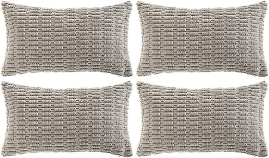 Fancy Homi 4 Packs Grey Decorative Throw Pillow Covers 14x24 Inch for Living Room Couch Bed, Rustic Modern Farmhouse Boho Home Decor, Soft Plush Corduroy Gray Cute Square Accent Cushion Case 35x60 cm