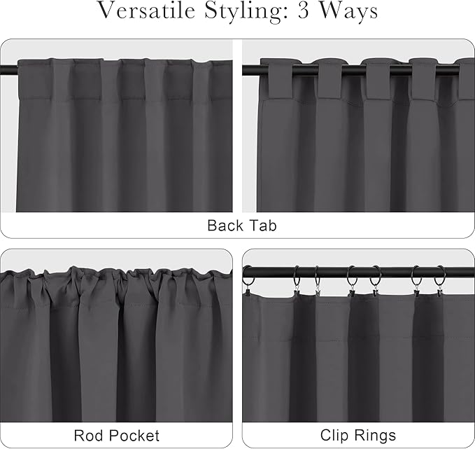 PONY DANCE Window Draperies Set - 42 by 90 inch, Grey Blackout Curtains Back Tab/Rod Pocket Light Blocking Curtain Panels Thermal Insulated Decoration for Bedroom, Double Pieces