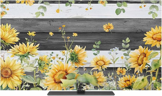 Summer Farm Sunflowers Eucalyptus Leaves Indoor TV Cover, Elastic TV Screen by Unknown
