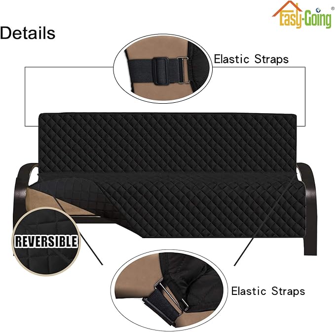 Easy-Going Futon Sofa Slipcover - Reversible Armless Couch Cover - Water Resistant for Pets & Kids (Black/Black)