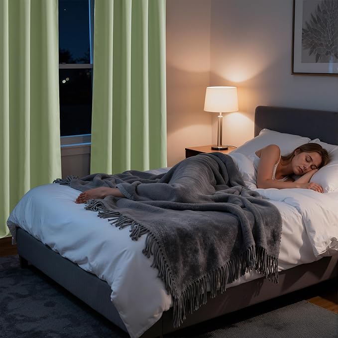 RYB HOME Bedroom Blackout Curtains 63 inches Long, 100% Blackout Thermal Insulated Noise Reducing Curtains for Living Room Nursury, 62 inches Wide by 63 inches Long, Sage Green