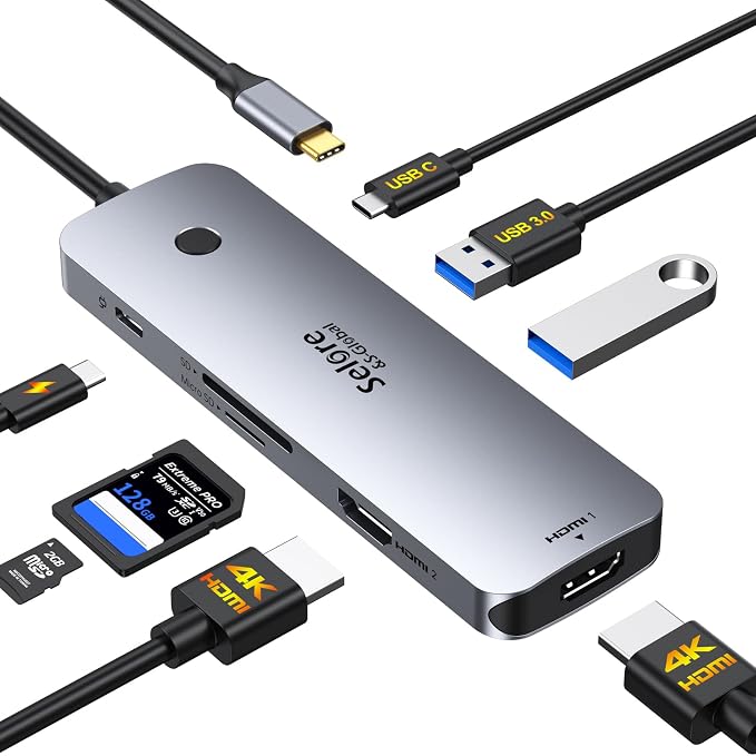 Selore USB C Docking Station Dual HDMI Monitor, USB C to Dual HDMI Adapter by SeloreS-Global