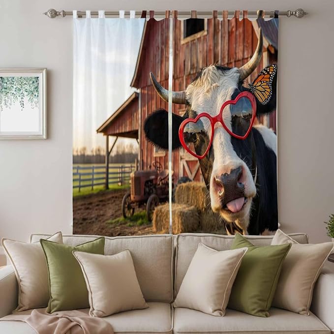 Farm Cows Living Room Curtains 84 Inch Length, Window Curtains Tab Top - Image 3