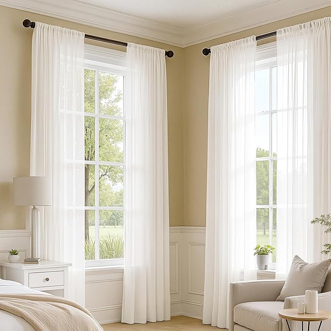 MIULEE Ivory Sheer Curtains 72 Inches Long, 4 Panels Set, Light Filtering Rod Pocket Voile Drapes for Living Room and Bedroom, Airy Soft Fabric Window Treatments, 42 x 72 Inches