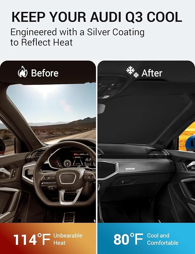 Proadsy Windshield Sun Shade for Audi Q3 2019-2025 2026 Foldable Front Sunshade - Image 3