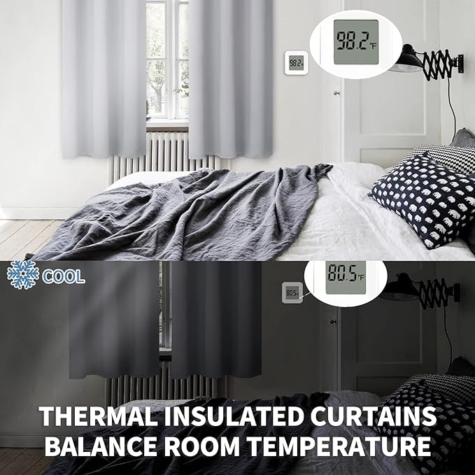 BGment Light Grey Short Blackout Curtains for Small Windows, 38 x 45 Inch Thermal Insulated Tier Set of 2 Panels Sun Blocking Drapes for Kitchen Bedroom