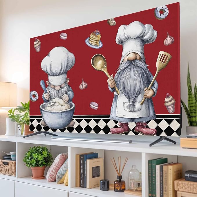 Retro Cartoon Dessert Chef Indoor TV Cover, Elastic TV Screen Protector Black - Image 6