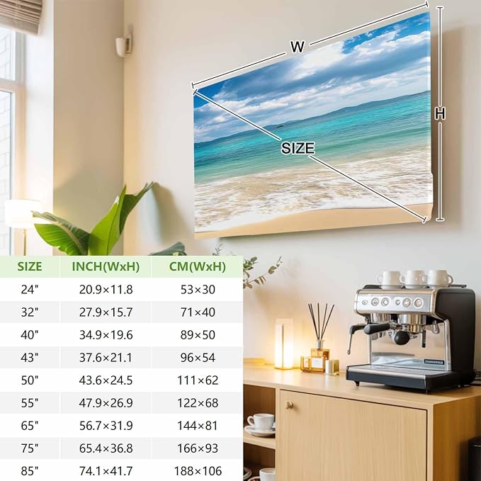 Gradient Ocean Beach Wavy Indoor TV Cover, Elastic TV Screen Protector Seaside - Image 3