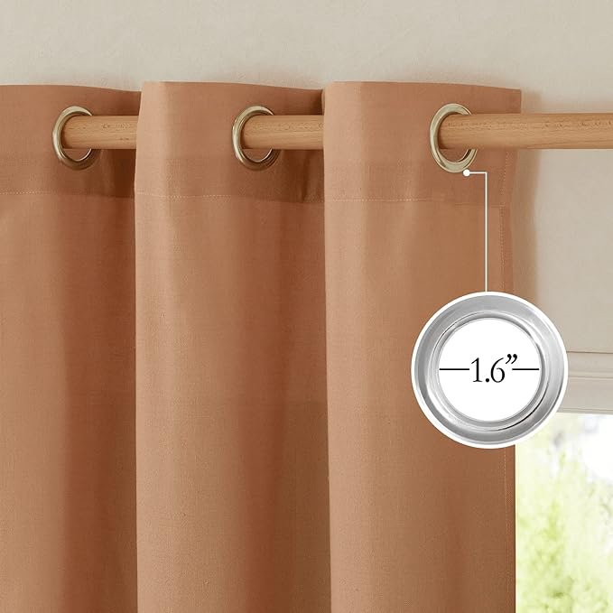 NICETOWN Thick Linen Burnt Orange Curtains 63 inches Long, Grommet Linen Weave Semi Sheer Window Treatment Privacy Added with Light Filtering Drapes for Bedroom, 2 Panels, W55 x L63