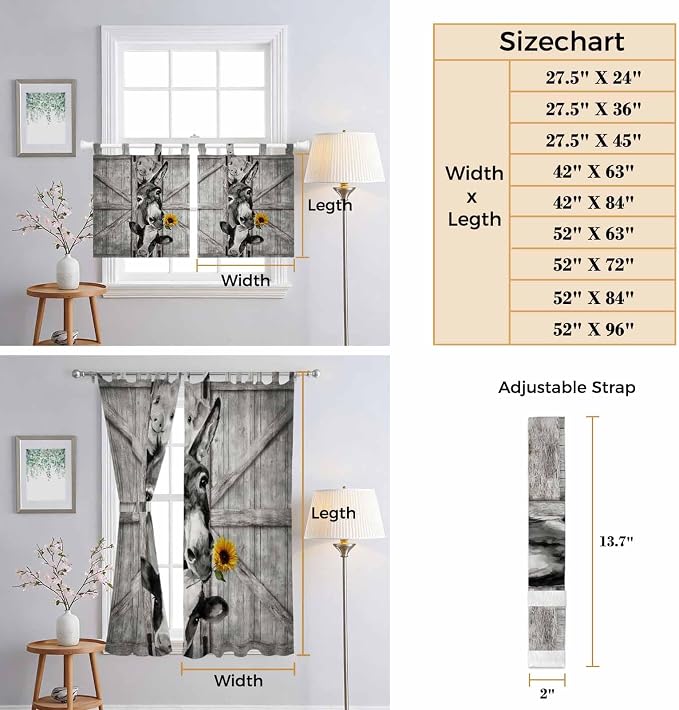 Funny Farm Animals Bedroom Curtains 72 Inch Length, Window Curtains Tab Top - Image 8