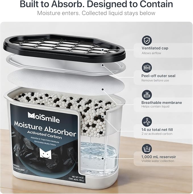 Large Moisture Absorber Buckets, 14 oz Each, Activated Carbon, 3 Pack | 14 oz - Image 7