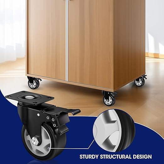 4" Heavy Duty Plate Casters, 1200 Lbs Dual Brake - Image 6