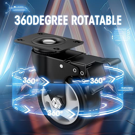 4" Heavy Duty Plate Casters, 1200 Lbs Dual Brake - Image 5