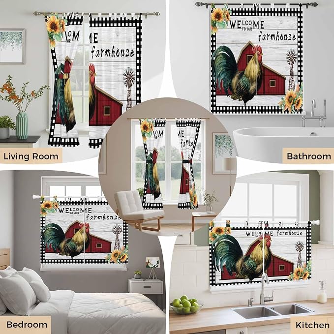 Farmhouse Rooster Kitchen Curtains 45 Inch Length, Short Cafe Window Curtains - Image 7