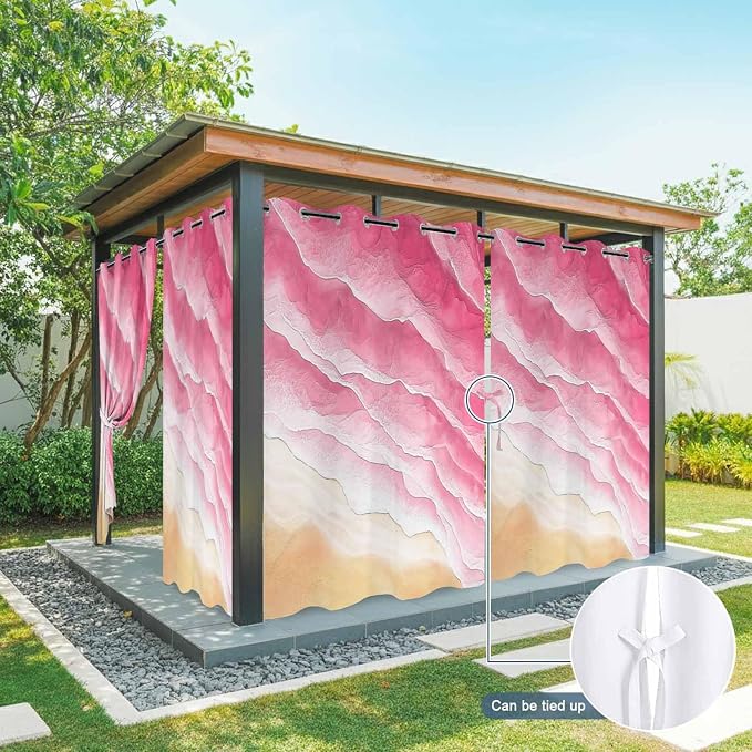 Ocean Outdoor Curtains for Patio Beach Waves Watercolor Abstract Gradient Pink - Image 7