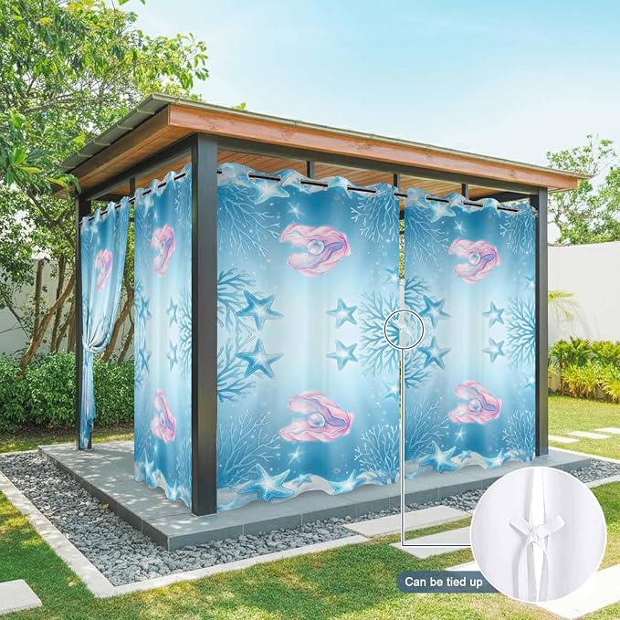 Ocean Shell Outdoor Curtains for Patio Corals Starfish Summer Marine Waterproof - Image 7