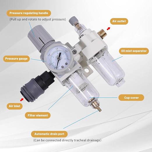 1/4inch NPT Water Oil Separator Compressed Air Filter Regulator Combo Semi-Auto - Image 4