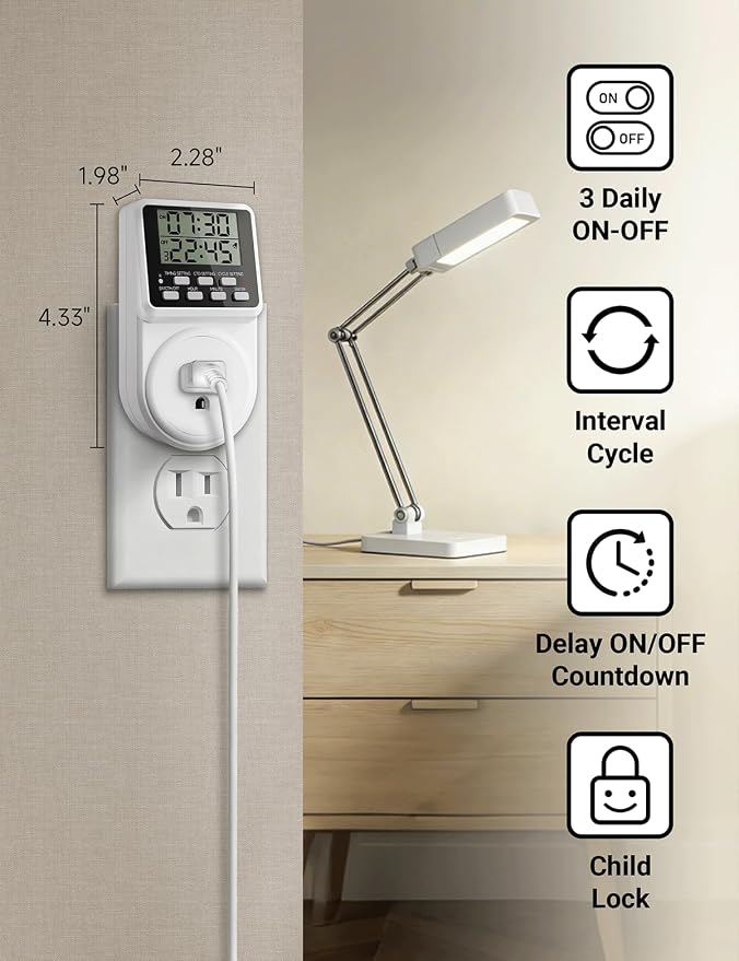 Techbee Indoor Digital Infinite Repeat Cycle Intermittent Outlet Timer Plug 24 - Image 7