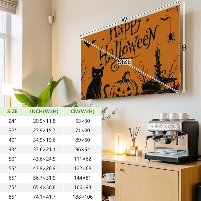 Halloween Black Cat Pumpkin Dead Trees Indoor TV Cover, Elastic TV Screen - Image 3