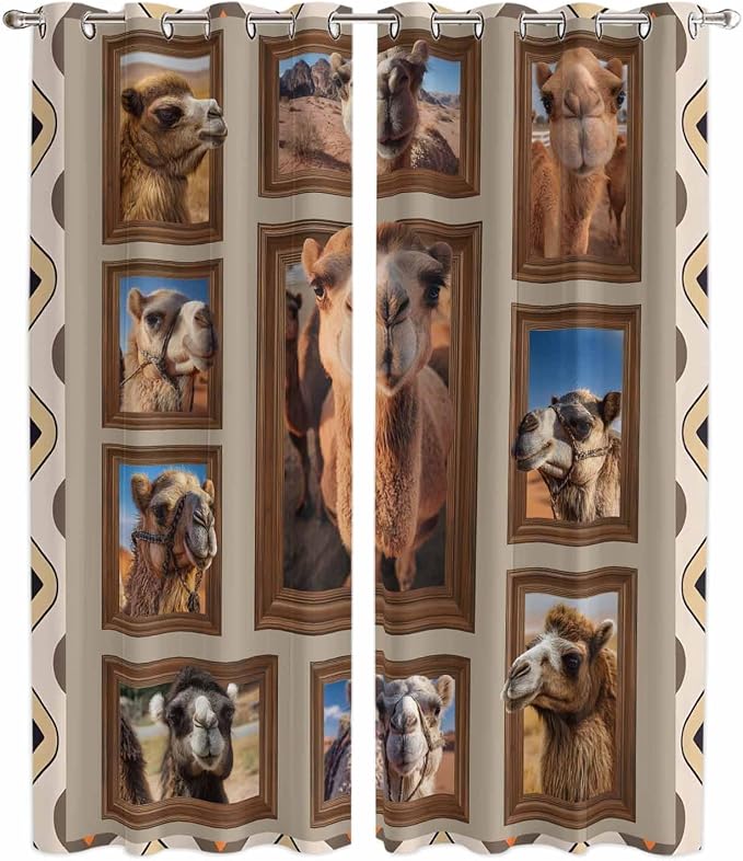 2 Panel Kitchen Cafe Curtains, Desert Camels Sunlight Filtering Nature Air by Hokiten