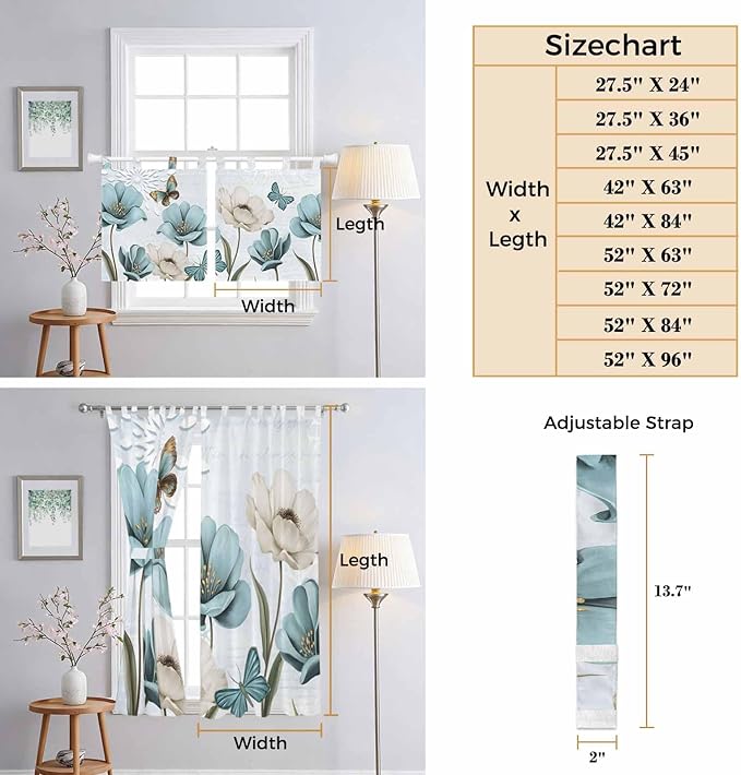 Blue Tulips Kitchen Curtains 36 Inch Length, Small Window Curtains Tab Top - Image 8