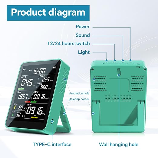 Air Quality Monitor Indoor, 13-in-1 Smart Air Quality Tester - Image 7