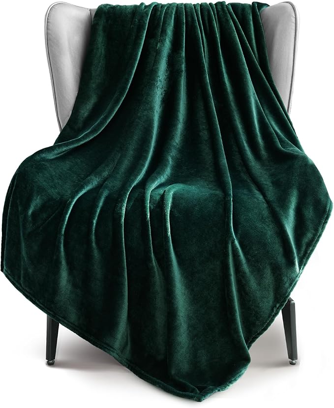 Exclusivo Mezcla Fleece Throw XL Blanket for Couch, Sofa, Super Soft and Warm Forest Green Blankets, All Season, Cozy, Plush, Lightweight, 50x70 Inches