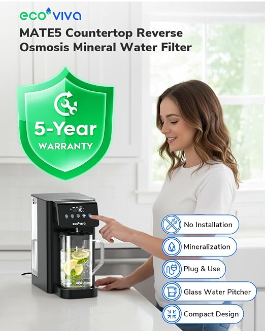 Ecoviva Mate 5 Countertop Reverse Osmosis Water Filter, 8-Stage RO Water - Image 2