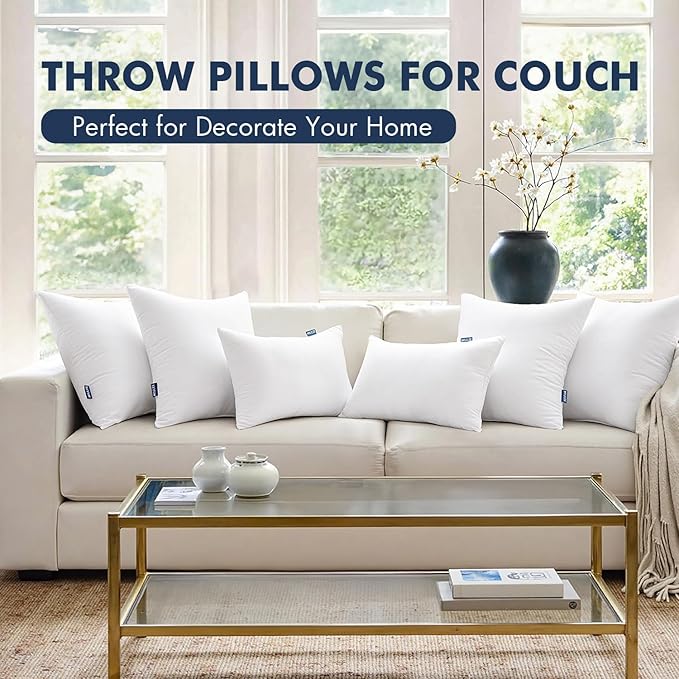 MIULEE Throw Pillows Inserts, Pack of 2 22x22 Inch 100% Virgin Fiber Filling Bed Couch Pillows