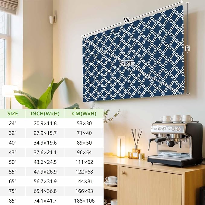 Moroccan Classic Navy Blue Lattice Indoor TV Cover, Elastic TV Screen Protector - Image 3