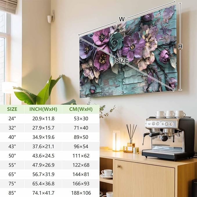 Vintage Flower Teal Mottled Wall Indoor TV Cover, Elastic TV Screen Protector - Image 4