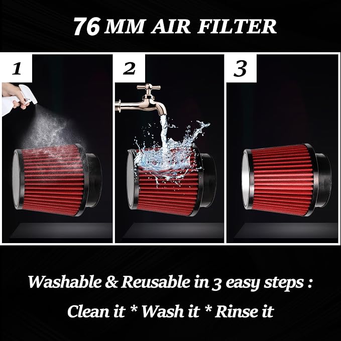Red 4" 100mm Inlet Cone Replacement Dry Air Filter High Flow Car Performance - Image 8