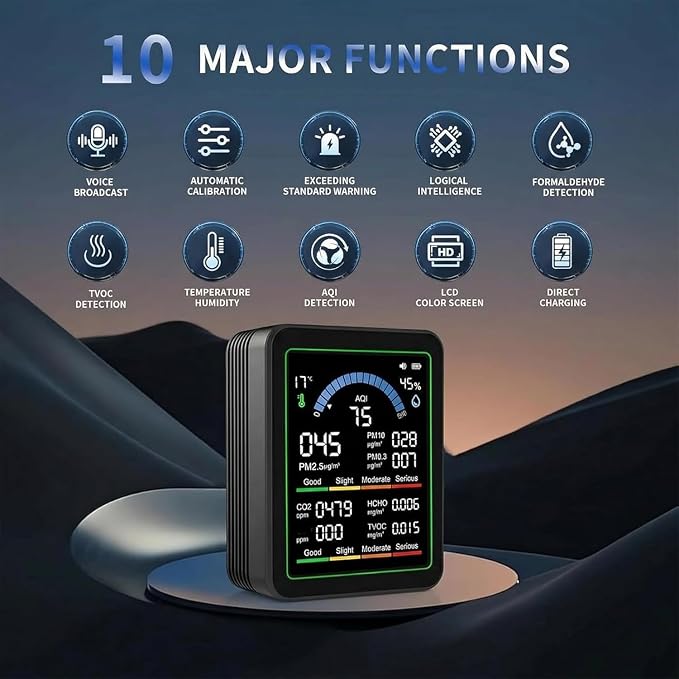 10 in 1 Indoor Air Quality Monitor, Air Tester, Portable Smartair Quality Tester - Image 3