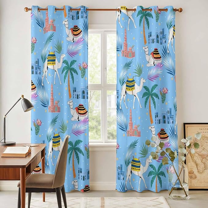 2 Panel Kitchen Cafe Curtains, Desert Landscape Sunlight Filtering Nature Air - Image 4